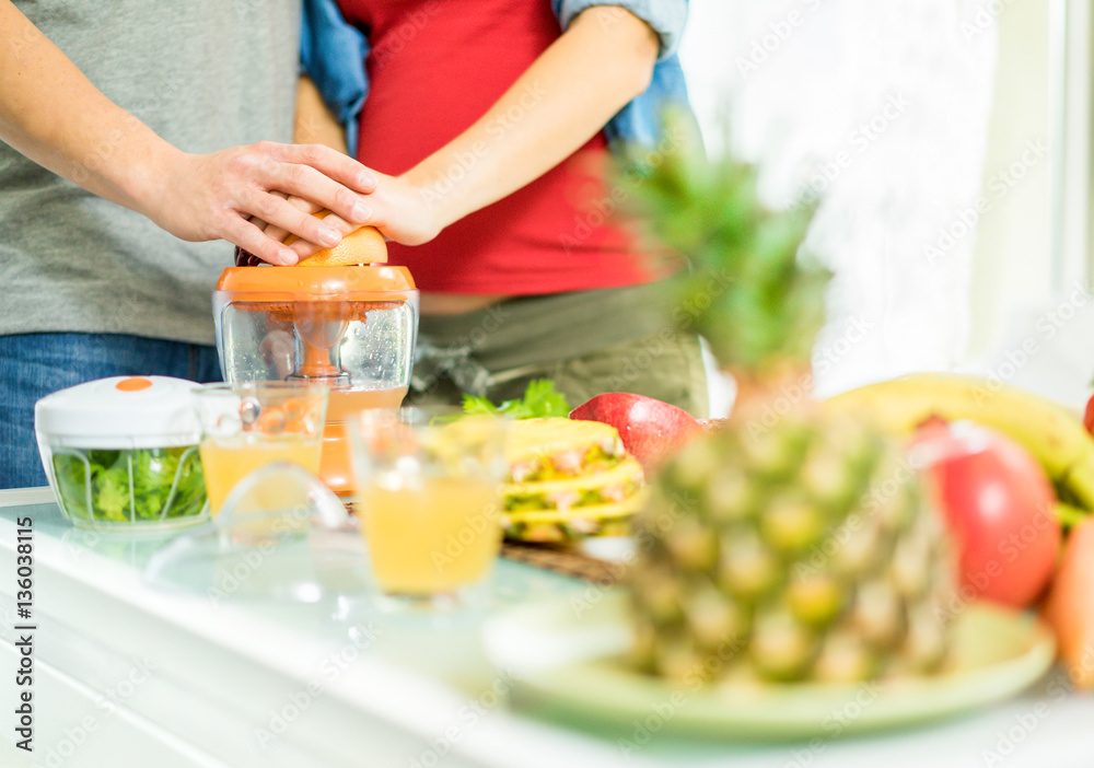 Young couple preparing healthy vegetarian breakfast Young couple preparing healthy vegetarian breakfast