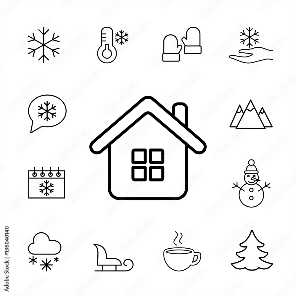 Fototapeta premium winter house line icons set