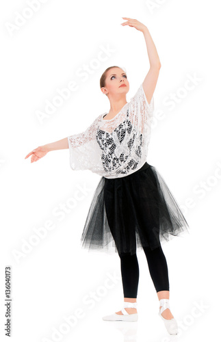 Beautiful one caucasian young woman ballerina ballet dancer, isolated on white background