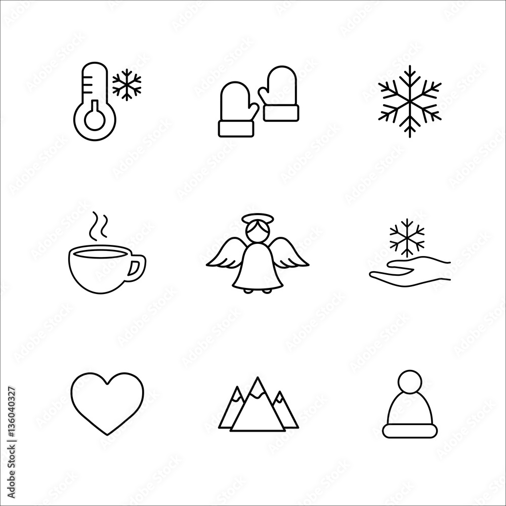 winter cold snow line icons set winter cold snow line icons set