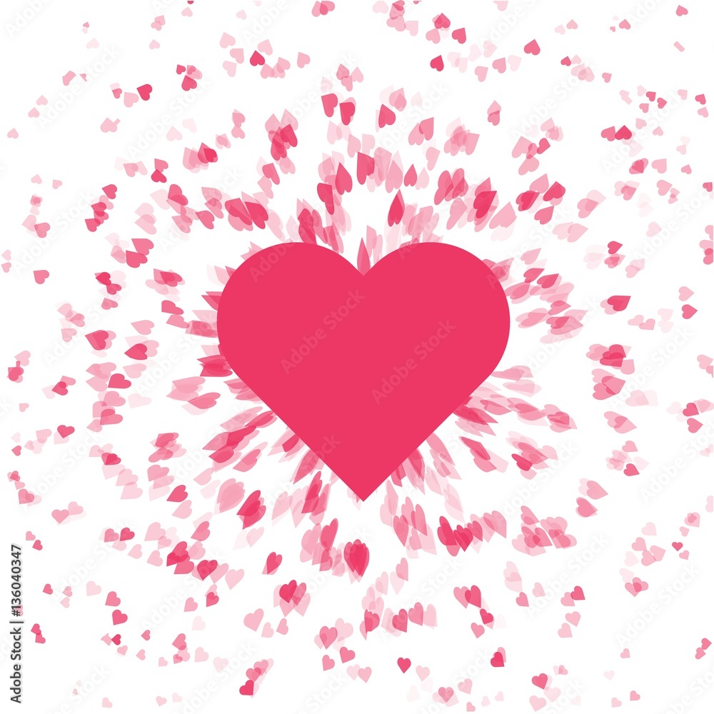 Explosion of flying different size hearts from one big heart. Lo