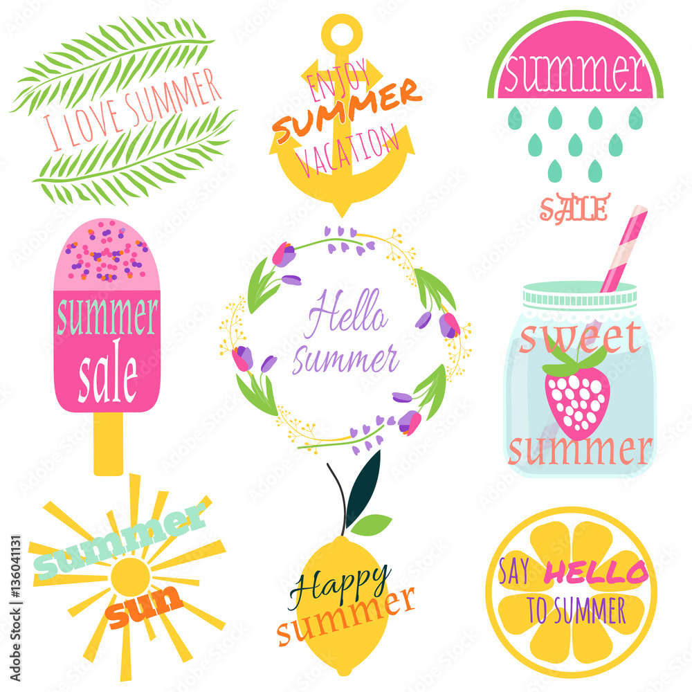 Naklejka premium Summer labels set. Vector illustration.