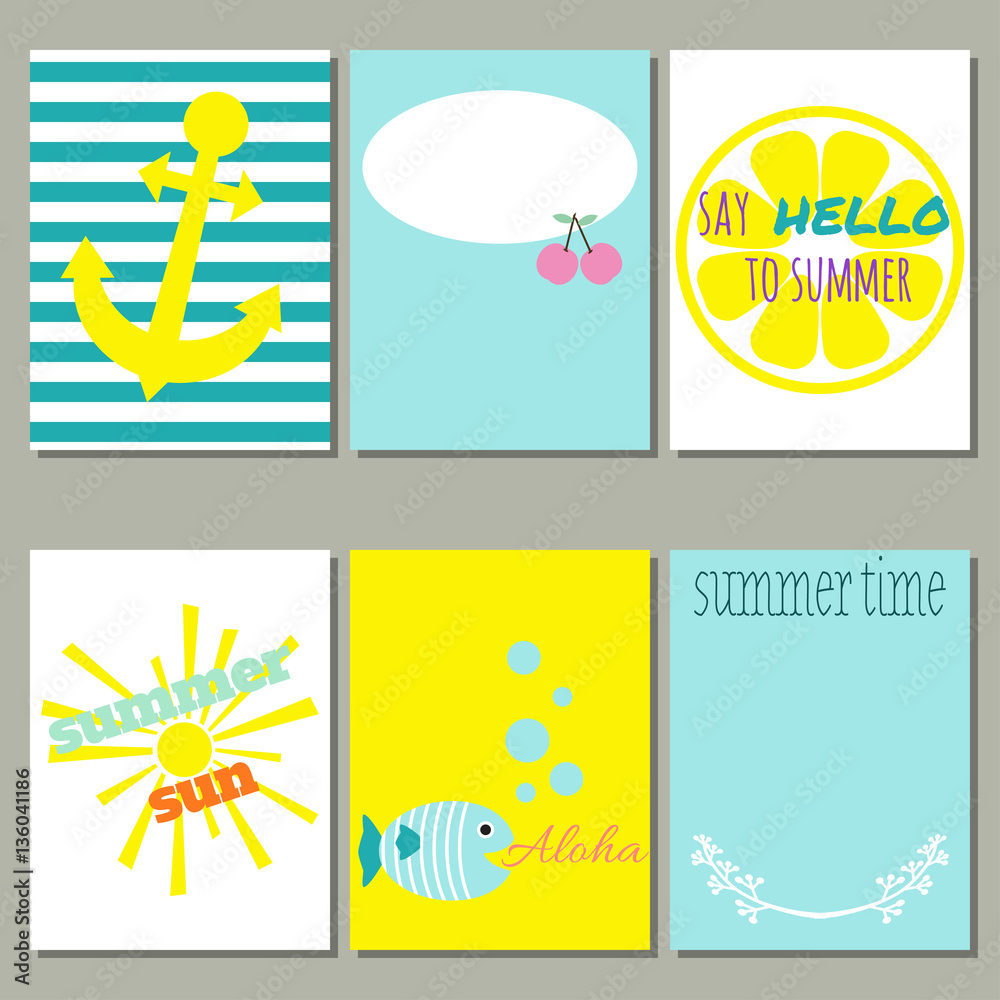 Creative summer cards set. Vector illustration.