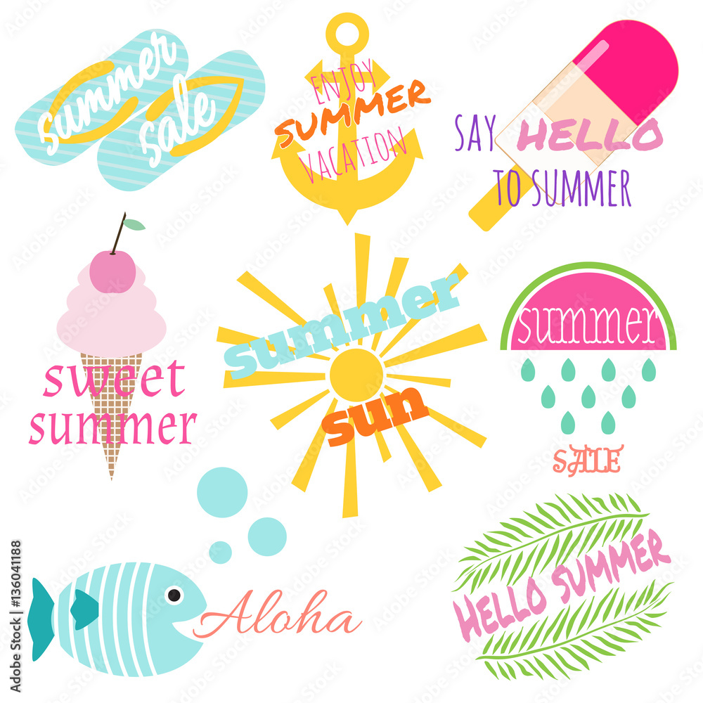 Summer labels set. Vector illustration.