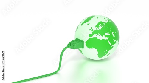 Green globe showing europe and africa connected to electricity p