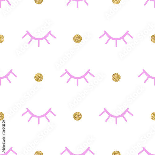 Closed eye pattern with gold polka dots.