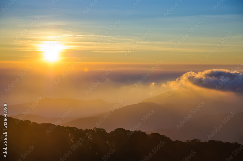 Sunrise over the Doi Inthanon National Park in Chiang Mai, Thail