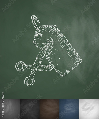 scissors and a price tag icon. Hand drawn vector illustration