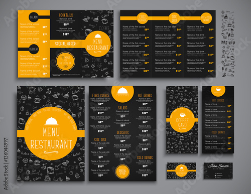 Set A4 menu, folding brochures and flyers narrow for a restauran photo