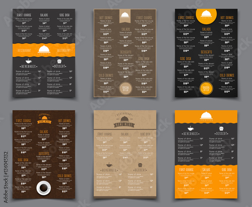 Set A4 menu for restaurants and cafes. Templates flyers black, b