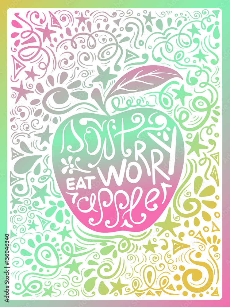 Illustration Of Apple And Hand Drawn Lettering.