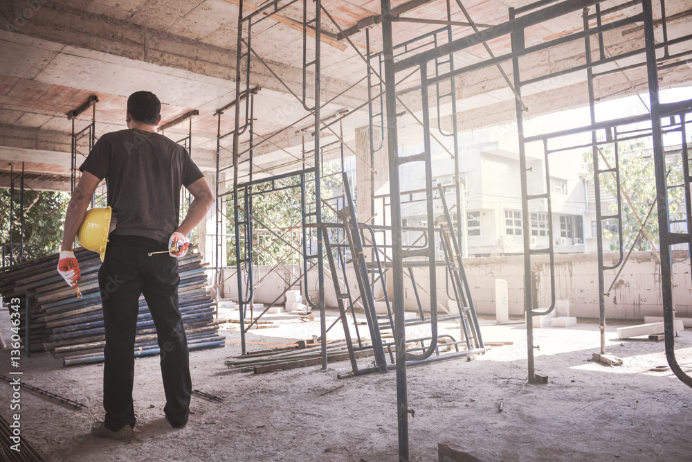 Architect ,engineer, project manager at construction site Architect ,engineer, project manager at construction site