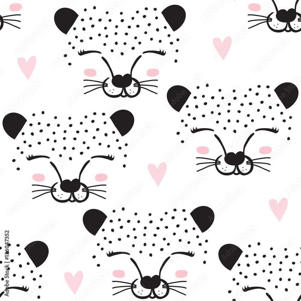 Naklejka premium seamless leopard face pattern vector illustration