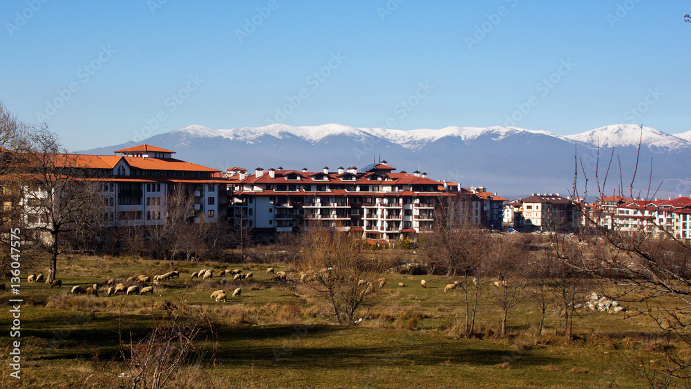 View on modren residental buildings in Bansko, Bulgaria