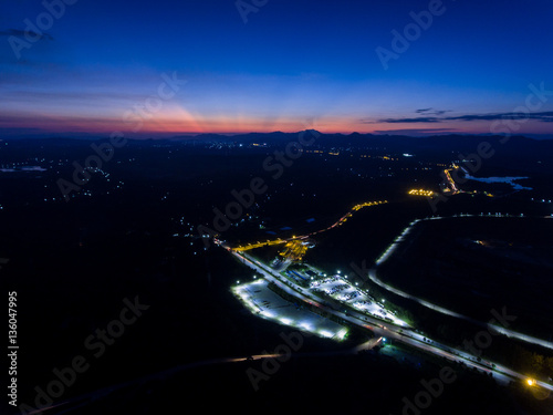 City on Night Transportation Aerial View