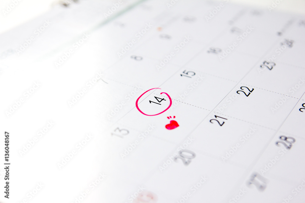 Focus on number 14 on calendar (Concept for 14 February (Valent Focus on number 14 on calendar (Concept for 14 February (Valent
