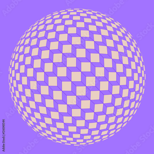 a graphic cubes pattern sphere in purple and ivory