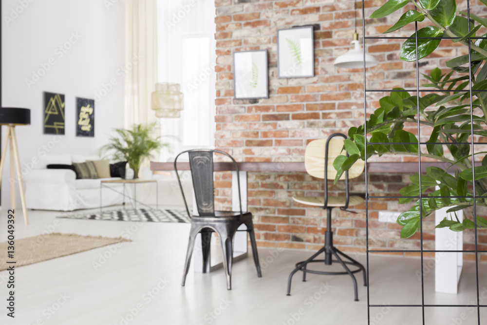 Loft interior with dining table Loft interior with dining table