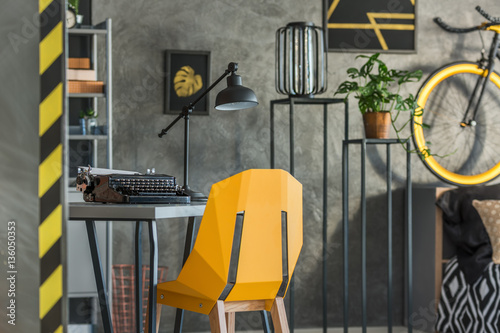 Grey home office with typewriter