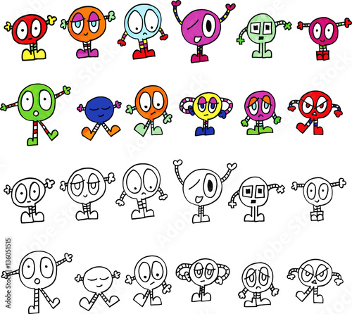 Collection of Round Monster Ficticious Cartoon Characters