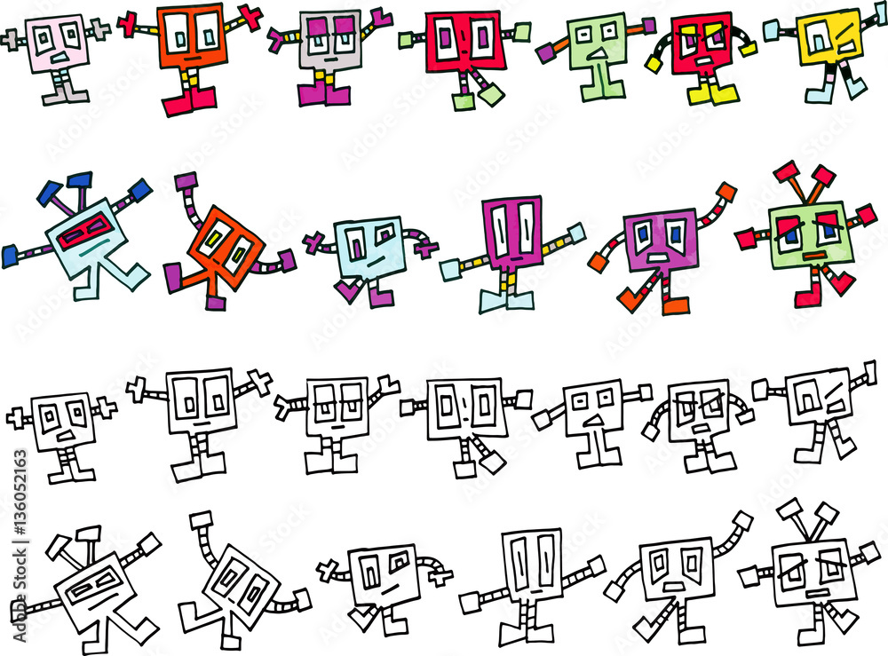 Collection of Square Monster Ficticious Cartoon Characters