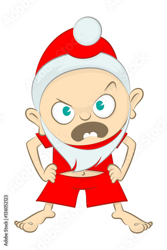 Angry Little Santa Claus. Vector Illustration Of A Angry Little Kid Dressed Like Santa Claus