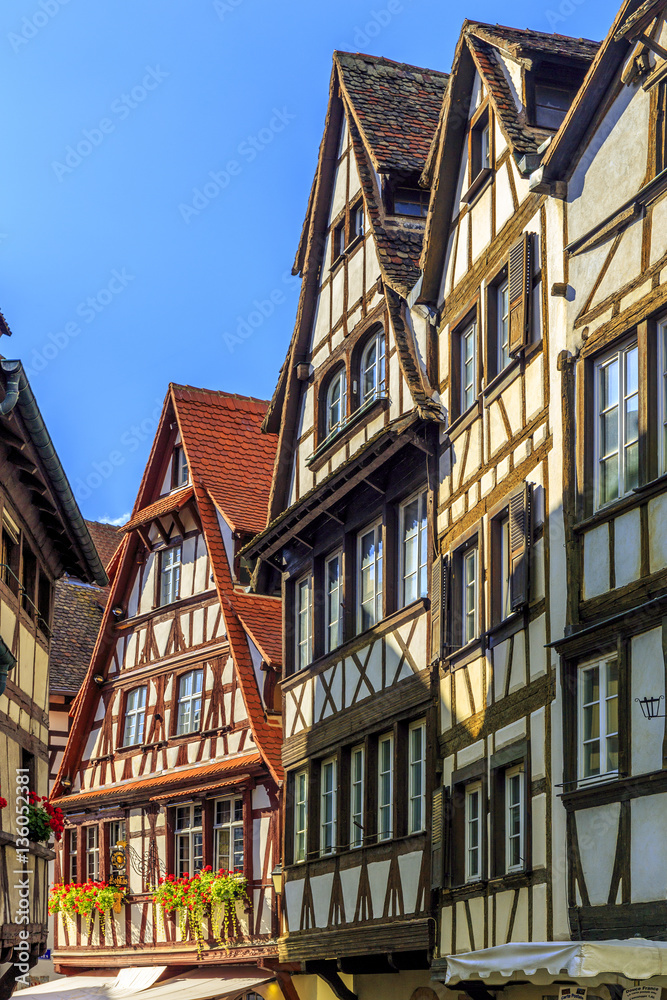 Traditional half-timbered houses in historic area Strasbourg, Fr