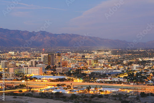 The Tucson city center at dusk