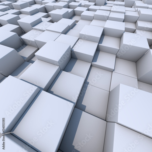 Abstract white cubes 3D background.