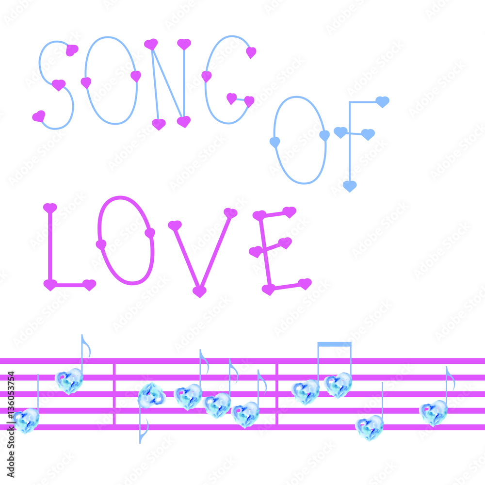 Romantic music background with notes and blue hearts Romantic music background with notes and blue hearts