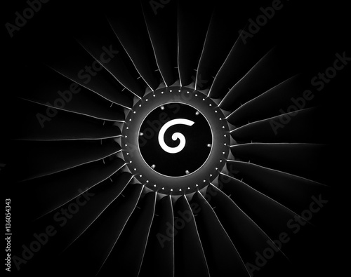 Engine airplane. close up of turbojet of aircraft on black backg