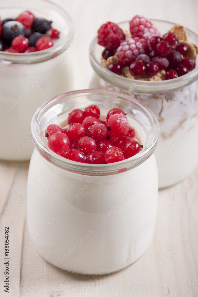 Homemade yogurt with frozen berries red currants Homemade yogurt with frozen berries red currants