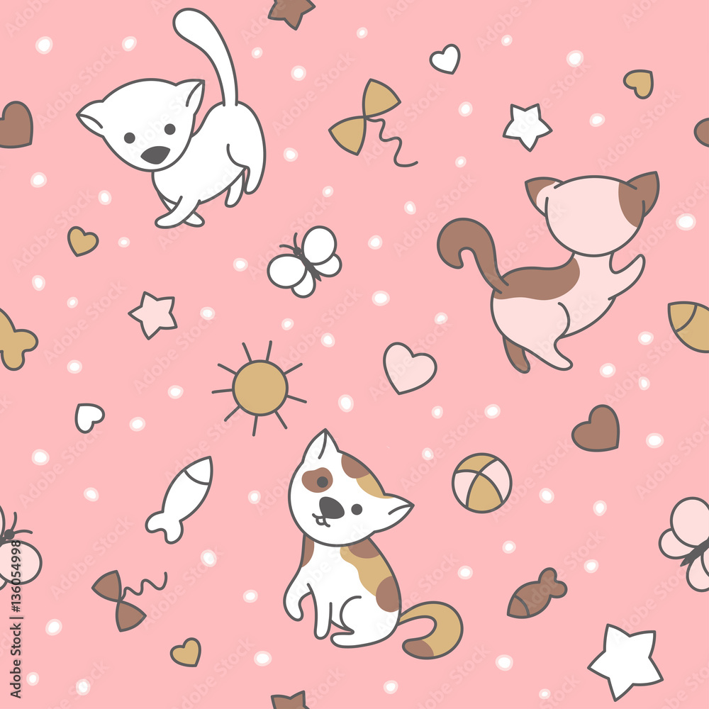Fototapeta premium Seamless pattern with cute kittens.