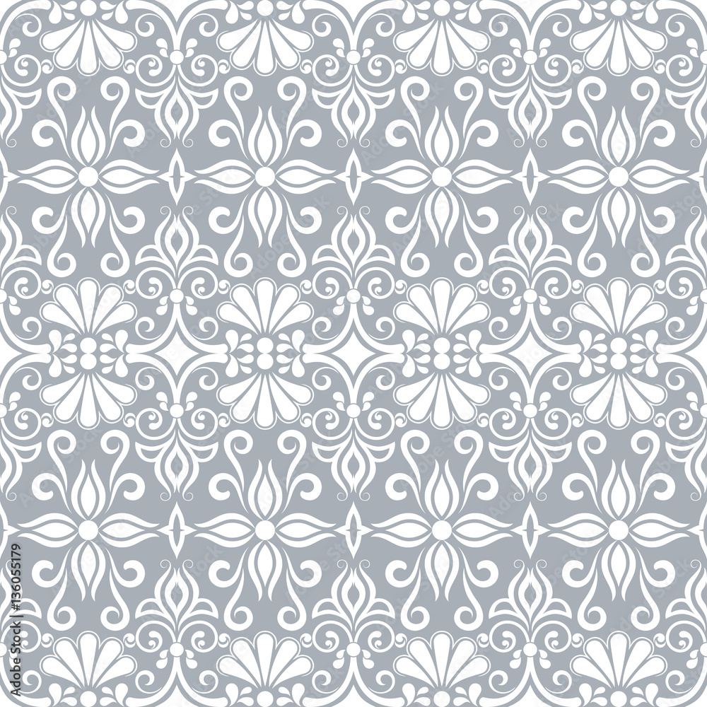Seamless white and grey floral vector wallpaper pattern. Seamless white and grey floral vector wallpaper pattern.