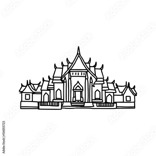 illustration vector hand drawn sketch of Thai temple isolated on white background