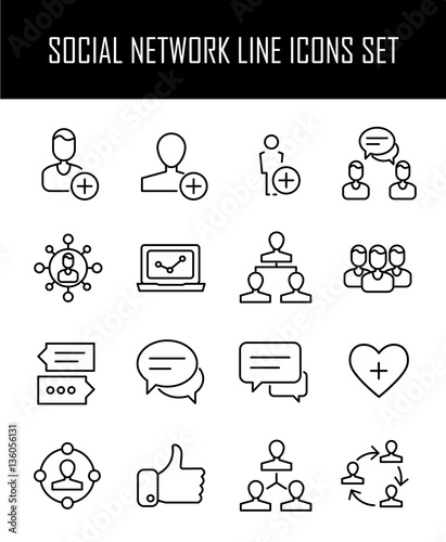 Set of social network icons in modern thin line style.