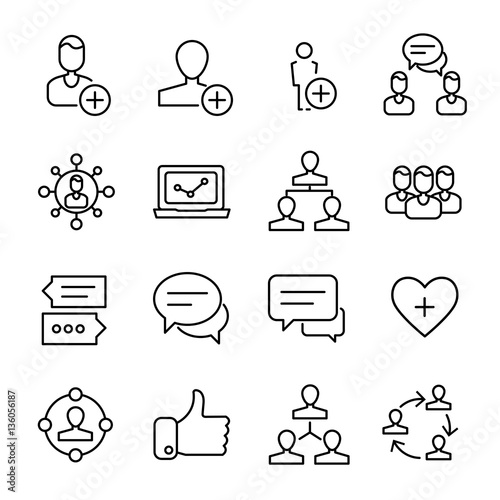Set of social network icons in modern thin line style.