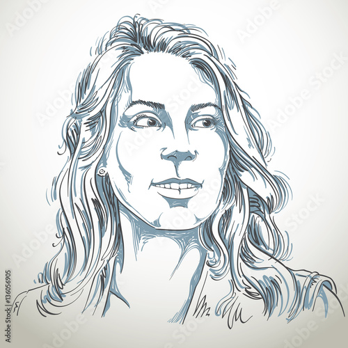 Hand-drawn portrait of white-skin woman, face emotions theme ill