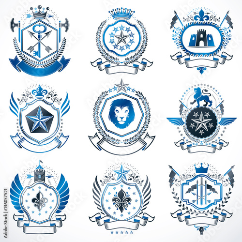 Vector classy heraldic Coat of Arms. Collection of blazons styli