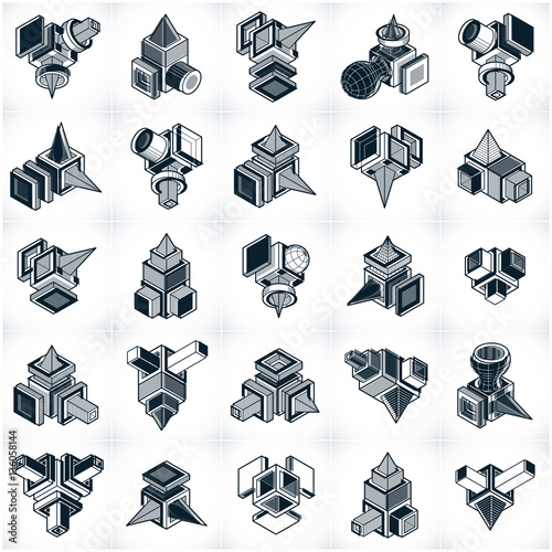 Set of isometric abstract vector geometric shapes.