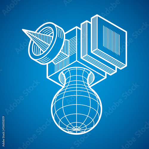 Abstract trigonometric construction, vector dimensional design t