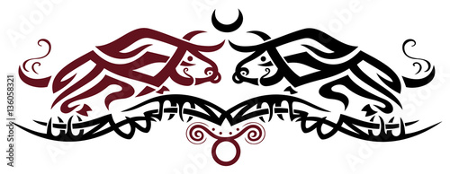Astrologie, Sternzeichen Stier, weiblich und männlich mit traditionellen Symbolen.