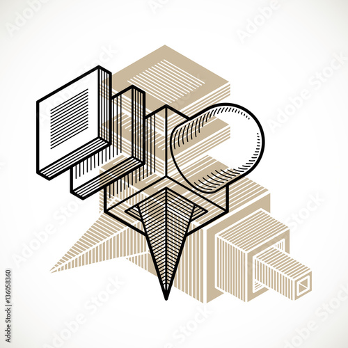 Abstract trigonometric construction, vector dimensional design t
