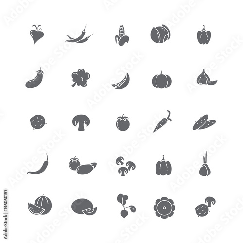 Fototapeta Naklejka Na Ścianę i Meble -  Black vector icons of various farm vegetables.