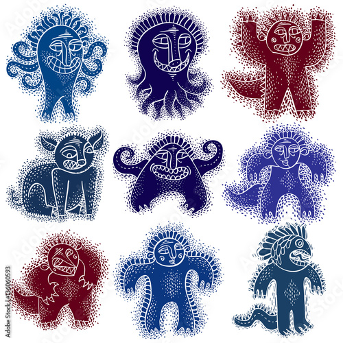 Set of character monsters vector flat illustration, collection o