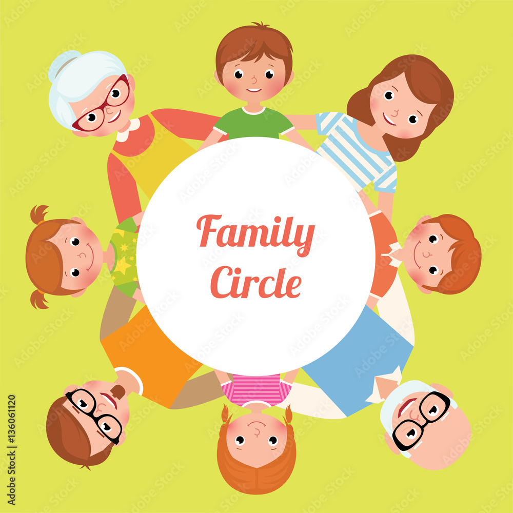 Big happy family settled in a circle hugging each other Big happy family settled in a circle hugging each other