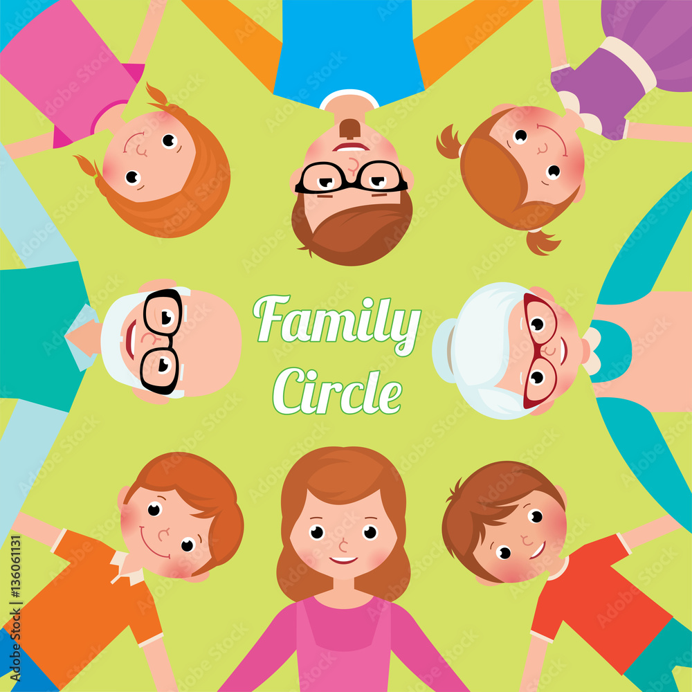 Family Circle three generations of adults and children all toget Family Circle three generations of adults and children all toget