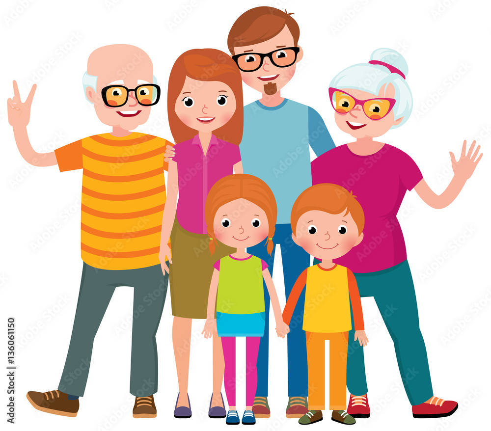 Family portrait of three generations parents children and grandc Family portrait of three generations parents children and grandc