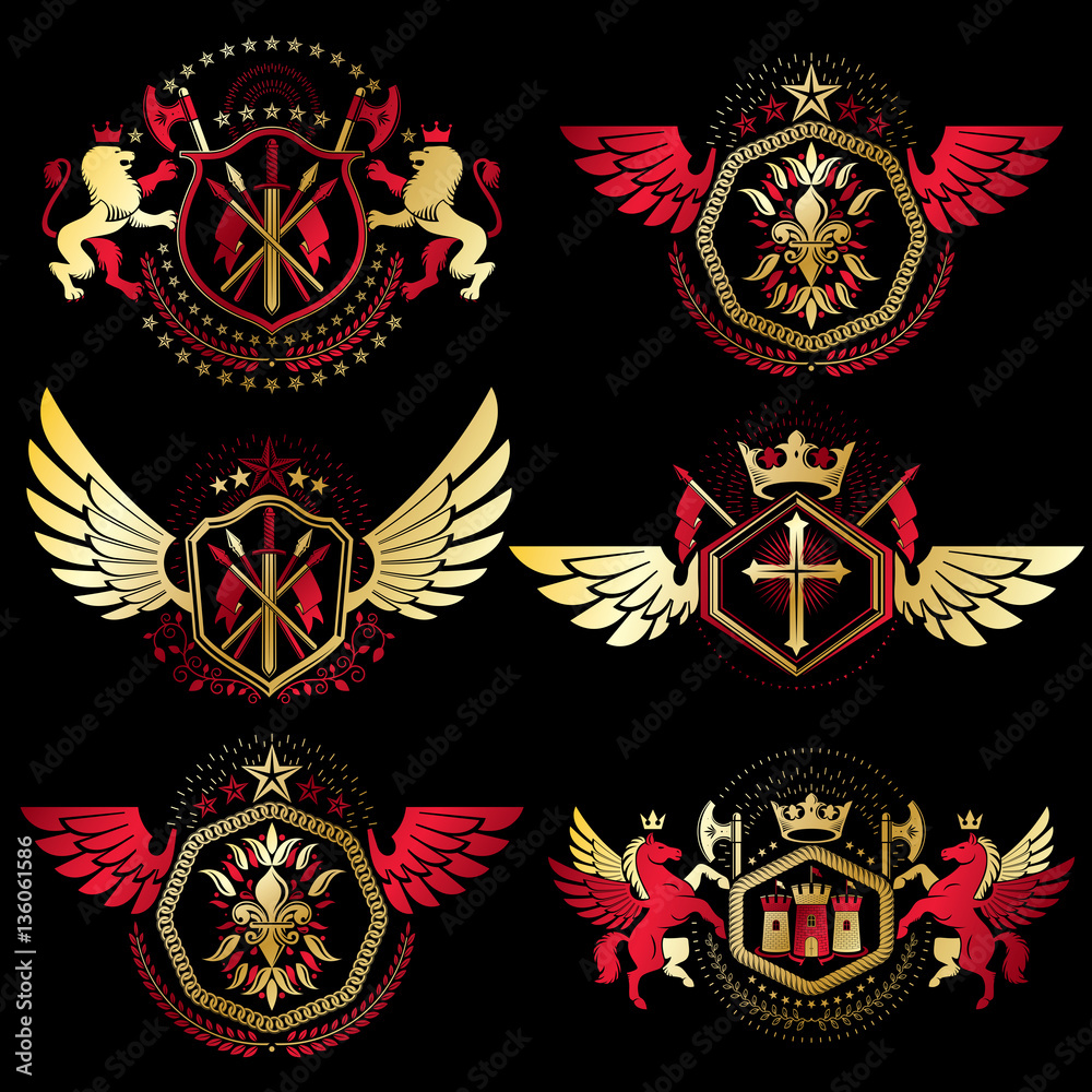 Fototapeta premium Vintage decorative heraldic vector emblems composed with element
