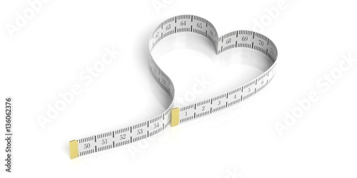 Heart shaped measure tape. 3d illustration